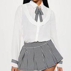 This Fashionova Blouse Is A Large But Runs Very Small I Would Say It Fits More As A Small Than Medium Or Large. White Office Lady Blouse For Party, Chic Summer Office Shirt, Casual Ruffle Blouse For Office Wear, Casual Office Wear Blouse With Ruffles, Trendy Fitted Tie Neck Blouse, Feminine Collared Shirt For Day Out, Feminine Collared Blouse For Day Out, Trendy Collared Blouse For Office Wear, Casual Tie Neck Tops For Office