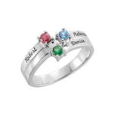 Customize with children's birthstones and names. This elegant ring is available in sterling silver with 1 to 4 birthstones or ring with birthstones only or with names. When you're ordering please select the ring size and number of stones and than write me a note for birthstones and names. Follow diagram picture for stone placements. This ring is sterling silver .925 but I can also make it in solid gold, if you're interested please let me know for price quote. Note that names can be engraved maxi Customizable Silver Birthstone Promise Ring, Customizable Sterling Silver Birthstone Promise Ring, Silver Birthstone Ring With Names In Sterling Silver, Personalized Silver Birthstone Ring For Anniversary, Customizable Silver Birthstone Ring For Birthday, Silver Sterling Birthstone Ring With Names, Stackable White Gold Birthstone Ring For Promise, White Gold Stackable Birthstone Ring For Promise, Classic Personalized Sterling Silver Birthstone Ring