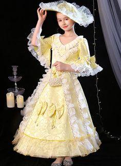 Kids Stage, Rococo Dress, Victorian Dresses, Bustle Dress, Bow Style, Medieval Fashion, Stage Performance, Rococo Style, Jacquard Dress