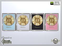 three gold records with the same color on them