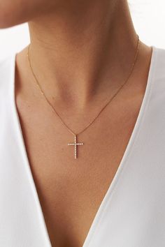 Our new diamond cross necklaces. We only select and set the finest natural diamonds so that you can enjoy the sparkle of your necklace for many years to come.★ Necklace Features • Gold Kt: 14K/18K Solid Gold - (According to your preference) • Available Gold Colors: Yellow Gold, White Gold, Rose Gold• Total Diamond Weight: 0.18 carat• Diamond Color and Clarity: G color VS2/SI1 clarity • We only work with real natural diamonds• We include a signed certificate with each necklace for the authenticit Diamond Cross Necklace, Cross Necklaces, Christian Necklace, Diamond Cross Necklaces, Gold Cross Necklace, Gold Colors, Diamond Cross Pendants, Diamond Cross, Vermeil Jewelry