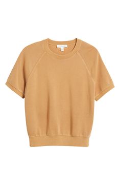 This cozy sweatshirt is crafted from a soft cotton blend and framed by abbreviated raglan sleeves. 22" length (size Medium) Crewneck Short sleeves 60% cotton, 40% polyester Machine wash, tumble dry Imported Fall Loungewear Sweats With Raglan Sleeves, Relaxed Fit Raglan Sleeve T-shirt For Loungewear, Relaxed Fit Raglan Sleeve Sweatshirt For Layering, Everyday Cotton Tops With Ribbed Cuffs, Cotton Tops With Ribbed Cuffs For Everyday, Relaxed Fit Raglan Sleeve Sweatshirt For Spring, Cotton Sweatshirt For Casual Gatherings In Spring, Fall Raglan Sleeve Relaxed Fit Sweatshirt, Cozy Cotton Tops For Casual Gatherings