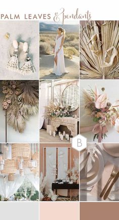 a collage of photos with flowers and other things in them, including the words palm leaves