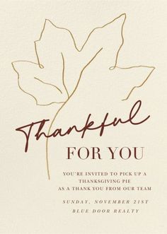 a thank card with the words, thanks for you and a handwritten leaf on it