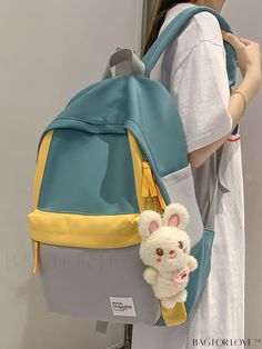 BagForLove - Stylish Colorblock Backpack with Functional Features and Bag Charm Blue Color Block Bags For Daily Use, Color Block School Bags For Back To School, School Backpack With Color Block Design, School Color Block Backpack, Casual Color Block Backpack, Casual Color Block Backpack For Everyday, Back To School Color Block Bags, Color Block School Backpack, Color Block Backpack For Daily Use