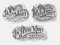 three different type of lettering that are in black and white, each with an ornate design