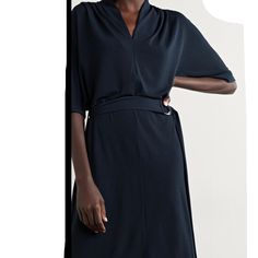 Malene Birger Dress In Navy Stretch Ponte With Belt. So Versatile And With Lovely Relaxed Silhouette. New, Tags Removed But Never Worn. Modern V-neck Dress For Work, Short Sleeve Belted Dress For Evening, Flattering V-neck Midi Dress For Work, Elegant Mini Belted Dress For Date Night, Fitted Viscose Midi Dress For Office, Versatile Fitted Dress With Short Sleeves, Belted V-neck Maxi Dress For Work, Modern V-neck Dress For Night Out, Versatile Fitted Short Sleeve Dresses