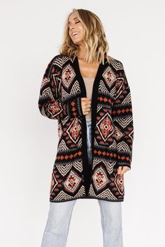 Billings Knit Cardigan | Black Multi - Baltic Born Sweater Print, Cheap Cardigans, Perfect Cardigan, Types Of Coats, Baltic Born, Winter Outwear, Cardigan Style, Fun Patterns, Cardigan Black