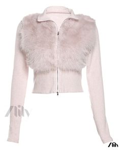 Zlily - Solid Color Fashionable Turn-down Collar Long Sleeve Cardigan with Crop Top and Plush Outerwear Pink Winter Tops For Cold Weather, Fitted Tops For Cold Weather, Coco Core, Dressy Casual Outfits, Preformance Outfits, Chanel Perfume, Future Clothes, Future Outfit, Swag Outfits For Girls