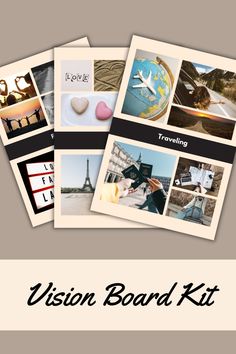 the vision board kit includes photos and text