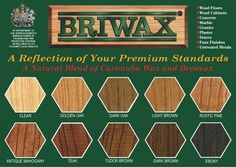 the brochure shows different types of wood for waxing and staining on furniture