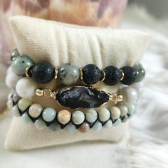 Ryze Natural Stone Geode, Amazonite, Lava Stone, & Kiwi Stone Staxx Bracelets New With Tags! Stretchy, One Size Fits Most! Set Of 4 Bracelets. Lava Stone Bracelet, Lava Stone, Stone Bracelet, Black Cream, Kiwi, Womens Jewelry Bracelets, Bracelet Set, Natural Stone, Natural Stones