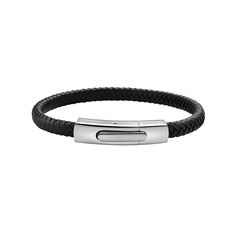 Geoffrey Beene Men's Stainless Steel Braided Leather Bracelet  Add a sleek, contemporary aesthetic to his wrist with this handsome leather and stainless steel bracelet. It features braided leather in his choice of colors and a decorative, modern clasp.       Approx. 7-3/4"L x 5/16"W      Made of leather and stainless steel     Box clasp Minimalist Leather Strap Bracelet For Formal Occasions, Minimalist Formal Bracelet With Leather Strap, Minimalist Leather Strap Bracelets For Formal Wear, Minimalist Bracelets With Stainless Steel Clasp For Everyday Use, Minimalist Bracelets For Everyday Use, Modern Stainless Steel Leather Bracelet With Black Band, Business Leather Bracelets With Leather Strap, Modern Leather Bracelet For Business, Modern Stainless Steel Braided Bracelets For Everyday