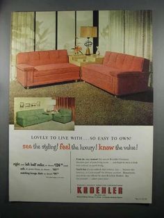 an ad for koehler's furniture from the 1950's is shown