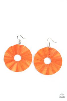 Shiny Burnt Orange crepe-like paper is wrapped around a rippling round disc, creating a modern display. Earring attaches to a standard fishhook fitting. Sold as one pair of earrings. Paparazzi Consultant, 1st Dibs, Stay Blessed, Orange Paper, Orange Wood, Orange Earrings, Paparazzi Accessories, Paparazzi Jewelry, Wood Earrings