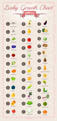 the baby growth chart is shown with fruits and veggies in each section, including carrots