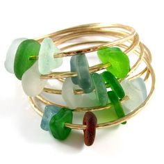 Hawaiian Sea Glass Bangle~  Unique handmade bangle with 3 beautiful tumbled by the sea pieces of Hawaiian sea glass  #OceanJewelry #HawaiiJewelry #CuteJewelry #Jewelry #Hawaii #Seaglass #SeaglassJewelry #fashionistacandy Beach Glass Bracelet Jewelry, Handmade Sea Glass Bracelet As Gift, Handmade Sea Glass Bracelet For Gift, Handmade Recycled Glass Bracelet, Unique Beach Bangle Jewelry, Green Stackable Jewelry For The Beach, Beach-ready Green Stackable Jewelry, Unique Recycled Glass Jewelry For Beach, Unique Recycled Glass Beach Jewelry