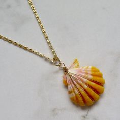 "Hawaiian Sunrise Shell Necklace~ This necklace has a beautiful orange and pink wire wrapped Hawaiian sunrise shell on gold fill chain. Sunrise shells are only found in Hawaii, a true gem to the islands and collectors. Shell approx. 1\" Chain is adjustable 18.5\"-19.5\" Model wearing similar necklace Checkout our sunrise shell jewelry~ https://www.etsy.com/shop/HanaMauiCreations?ref=seller-platform-mcnav&search_query=sunrise+shell+jewelry SHOP~ http://www.etsy.com/shop/HanaMauiCreations?ref=si_s Handmade Gold Shell Strand, Handmade Gold Strand Shell, Wire Wrapped Shell Necklace For Beach, Beach Shell Necklace Wire Wrapped, Gold Wire-wrapped Necklaces For The Beach, Gold Wire Wrapped Necklace For The Beach, Beach Wire Wrapped Shell, Wire Wrapped Shell Necklaces In Shell Shape, Wire Wrapped Shell Necklaces