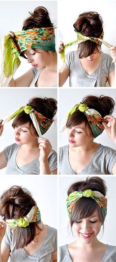 how-to-tie-head-scarf-hair-styles Head Scarf Tutorial, Boho Styl, Penteado Cabelo Curto, Summer Hair, Short Bob Hairstyles, Vintage Hairstyles