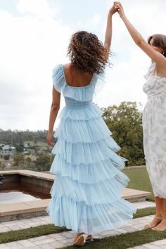 *All sizes are measured by hand and may have an error of 2-3 cm. which is within the normal range.*Every dress has a unique size chart, please compare your measurement to the measurements provided in the size chart. And do not measure with clothing except undergarments. Real picture show Ruffle Tulle Skirt, Solid Midi Dress, Tulle Midi Dress, Tulle Maxi Dress, Tulle Evening Dress, Elegant Maxi Dress, Blue Tulle, Maxi Dress Blue, Long Prom Dress