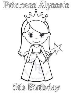 princess alissa's 5th birthday coloring page with the name and age on it