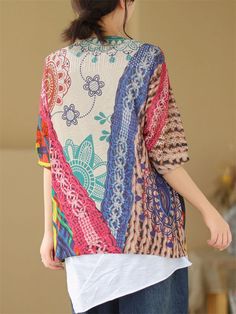 Description Product ID: TP2051782 Material: Cotton Pattern: Print Closure: Pullover Sleeve: Short Sleeve Season: Summer Style: Fashion, Casual Occasion: Daily, Park, Picnic Package included 1 * Shirt Size Chart (Asian Size) Please allow 1-3 cm measured error. Size Length Chest One Size 62cm | 24.4 in 114cm | 44.9 in Pink Patchwork T-shirt For Summer, Multicolor Short Sleeve Knit Top For Spring, Bohemian Patchwork Short Sleeve Tops, Bohemian Short Sleeve Patchwork Top, Multicolor Short Sleeve Knit Top For Summer, Casual Multicolor Short Sleeve Knit Top, Beige Patchwork Tops For Summer, Casual Multicolor Crew Neck Knit Top, Multicolor Bohemian Crew Neck Tops