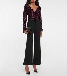 Caroline Constas - Taylor sequined v-neck top | Mytheresa Festive V-neck Evening Blouse, Glamorous V-neck Cocktail Tops, V-neck Sequin Blouse For Night Out, Glamorous V-neck Blouse For Party Season, Embellished V-neck Blouse For Party, Sequin V-neck Blouse For Fall, Fall Evening Blouse With Contrast Sequin, V-neck Sequin Blouse For Evening, Glamorous V-neck Blouse