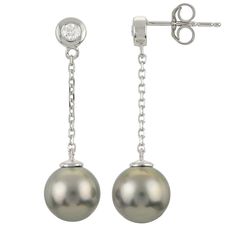 Put the perfect, sparkling touch on your look with these Tahitian cultured pearl and diamond drop earrings. Put the perfect, sparkling touch on your look with these Tahitian cultured pearl and diamond drop earrings. Length: 1.2 in. Metal: 14k white gold Plating: rhodium Finish: polished Packaging: gift box Backings: post Additional details: nickel freeCULTURED PEARL DETAILS Type: Tahitian Size: 8-9 mm Shape: round Color: natural black (shades and overtones may vary)DIAMOND DETAILS Total weight: Timeless Silver Pearl Earrings With Brilliant Cut, Silver Pearl Earrings, Brilliant Cut, Timeless, Elegant Briolette Diamond Earrings For Formal Occasions, Tahitian Pearl Earrings In White Gold For Formal Occasions, Formal Tahitian Pearl Earrings In White Gold, White Gold Pearl Earrings With Diamond Dangle, White Gold Tahitian Pearl Jewelry With Diamond Accents, Tahitian Pearl White Gold Jewelry With Diamond Accents, White Gold Jewelry With Brilliant Cut Tahitian Pearl