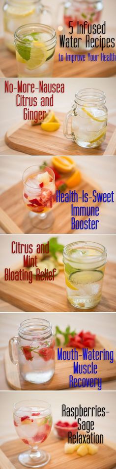 Drinking plenty of water is important to maintain optimal health, but infusing it with these ingredients can make water even more powerful! All natural and refreshing infused water recipes. No more added immune or energy boosts needed! Water Remedies, Infusion Recipes, Flavor Water, Infused Drinks, Water Infusion, Flavoured Water, Flavored Waters, Infused Waters, Water Ideas