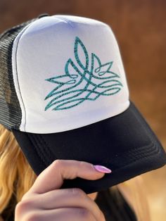 This cute turquoise Aztec trucker hat. Would be a nice complement to any outfit. Beach Trucker Hat With Short Brim, Trendy Trucker Hat For Festivals, Trendy Trucker Hat With Short Brim For Festivals, Casual Trucker Hat Baseball Cap For Festivals, Casual Trucker Hat For Festival, Trendy Short Brim Trucker Hat For Festivals, Casual Festival Baseball Cap With Short Brim, Green Adjustable Trucker Hat With Short Brim, Casual White Trucker Hat For Festival