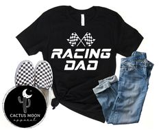 Custom made to order RACING DAD unisex style t-shirt. Photo shows Matte White Design on a Black Short Sleeve Tee. Choose from short sleeve or long sleeve tees. (Not all colors may be available in long sleeve. Please see color chart for long sleeve colors.) These soft and comfy Bella + Canvas shirts are high quality unisex shirts. The adult shirts are unisex sizing with a semi-fitted cut (so they are slimmer and more fitted for men and a little loose and flowy for women). I normally wear the same Moto Mom, Dad Shorts, Sprint Car, Adulting Shirts, Stock Car, Drag Race, Dirt Bike, Unisex Shorts, Unisex Shirts