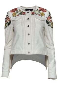 Current Boutique-BCBG Max Azria - White Textured Floral Embroidered Button-Up Cropped Jacket Sz XXS Brown Scarves, Bcbg Max Azria, French Fashion Designers, Brown Skirts, Max Azria, Black Tunic, White Texture, Cashmere Cardigan, Cropped Jacket