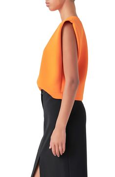 A strong-shoulder silhouette plays against the soft structure of this top that's a modern alternative to your favorite crewneck. Crewneck Sleeveless 45% polyester, 28% nylon, 20% acrylic, 7% wool Hand wash, dry flat Imported Stretch Crew Neck Sweater Vest For Work, Spring Crew Neck Vest For Work, Spring Workwear Vest With Crew Neck, Padded Shoulder Tops For Workwear In Fall, Modern Stretch Tank Top For Work, Modern Spring Workwear Tank Top, Modern Structured Shoulder Tops For Work, Modern Spring Tops With Structured Shoulders, Modern Tops With Structured Shoulders For Spring