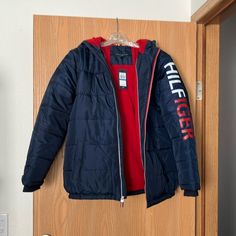 This Jacket Is Brand New With Tags. Soft And Warm. Navy With Red Inside. Tommy Hilfiger Jackets, Puffy Jacket, Jacket Brands, Kids Jacket, New Color, Puffer, Tommy Hilfiger, Kids Shop, Color Blue