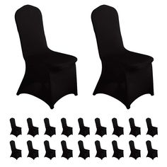 a set of six black spangle chairs with matching covers