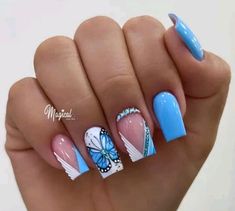 Blue Nail Art Designs, Acrylic Nail Shapes, Gel Nail Art Designs, Dope Nail Designs, Nail Art Ombre, Fabulous Nails, Nail Designs Spring, Beautiful Nail Art