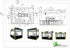 an architectural drawing of a kitchen and living room