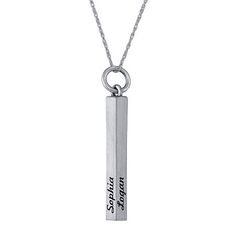 A new way to display all your family member's names, this rectangle block pendant necklace goes with everything too. Made in America.Metal: Sterling silver, 10K or 14K white or yellow goldClosure: Spring-ringDimensions: 18" long cable chainPendant Size: 26.50mmx2.90mmPersonalize: up to 4 names,1 per side, up to 10 characters eachCare: Wipe CleanCountry of Origin: Made in USJewelry photos are enlarged to show detail. Disclaimer: Metal may be rhodium plated to enhance appearance and reduce tarnish Custom Name Necklace For Mother's Day, Sterling Silver Rectangular Necklace For Personalized Gift, Rectangular Sterling Silver Necklace, Personalized Square Pendant Jewelry For Everyday, Everyday Personalized Square Pendant Jewelry, Sterling Silver Rectangular Jewelry For Personalized Gifts, Anniversary Sterling Silver Charm Necklace With Rectangular Pendant, Engraved Silver Rectangular Bar Necklace, Minimalist Rectangular Necklace With Engraving Option