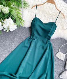 Cute A line chiffon backless dress fashion girl dress Fabric: blended Color: pink, green, red, blue Size(cm): free size length 115 bust 92 Spaghetti Strap Dresses Casual, Winter Wedding Outfits, Dinner Dress, Wedding Outfits, Cute Simple Outfits, Dress Elegant, Nike Outfits, Fashion Girl, Strap Dress