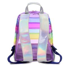 Clear Rainbow Backpack: See Your Style Shine Through Experience the vibrant world of color with our Clear Rainbow Backpack. This transparent backpack isn't just a functional accessory; it's a statement piece that allows your unique style to shine through. Whether you're heading to school, a festival, or a day of adventure, this backpack is your canvas for self-expression and practicality. Translucent Rainbow Design: The Clear Rainbow Backpack features a translucent design that showcases a spectr Transparent Backpack, Christmas Elf Outfit, Clear Backpack, Kawaii Backpack, Rainbow Bag, Elf Clothes, Colorful Backpacks, Striped Bags, Transparent Bag