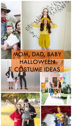 a collage of photos with the words mom, dad, baby halloween costume ideas