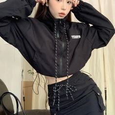 Black Windbreaker Jacket: Y2K Cropped Gorpcore Streetwear1Measurement In CMsizeShoulder(cm)Bust(cm)Length(cm)Sleeve(cm)S421044461M431084562L441124663XL451164764XXL4612048651Measurement In CMsizeWaist(cm)Dress Length(cm)S6248M6649L7050XL72512XL7452 Trendy Long Sleeve Windbreaker For Streetwear, Black Long Sleeve Windbreaker For Streetwear, Y2k Black Outerwear For Streetwear, Black Long Sleeve Techwear Windbreaker, Black Y2k Style Streetwear Outerwear, Black Long Sleeve Fall Windbreaker, Trendy Long Sleeve Track Jacket For Streetwear, Fall Techwear Long Sleeve Windbreaker, Trendy Long-sleeved Black Windbreaker