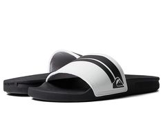 Quiksilver Rivi Slide - Men's Slide Shoes : White/Black/White : From beach to backyard, hook your style up with the crucial comfort of the Quiksilver Rivi Slide sandals! Slides in a cushioned silhouette. Water-friendly soft TPR upper with comfortable microfiber liner. Ultra-soft Hydrobound footbed with anatomically correct contours for all-day comfort. Slip-resistant outsole offers grippy traction and long-lasting wear. Imported. Measurements: Weight: 6.6 oz Product measurements were taken using Beach Slides With Textured Footbed And Synthetic Material, White Slip-resistant Synthetic Sport Sandals, Synthetic Slides With Textured Footbed For Beach, Slip-resistant Open Toe Slides For Beach, Lightweight White Sandals With Arch Support, White Slip-resistant Sandals For Outdoor, White Slip-resistant Outdoor Sandals, White Lightweight Sport Sandals For Summer, Lightweight White Sport Sandals For Summer