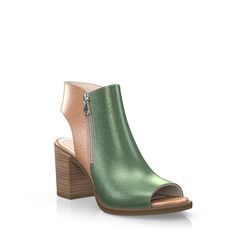 Block Heel Sandals 34472 | Girotti Block Heel Sandals, Metal Accents, Block Heels Sandal, Metallic Accents, Green Leather, Heel Sandals, Womens Slippers, New Shoes, Pretty Woman