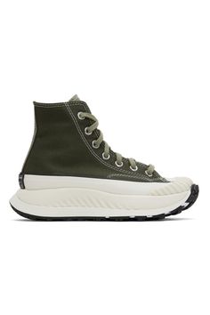 Converse: Green Chuck 70 AT-CX Sneakers | SSENSE Green Chuck 70, Converse For Women, Chuck 70, Black Platform, Canvas Sneakers, Patch Logo, High Tops, High Top Sneakers, Clothing Accessories