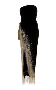 Gown With Fringe, Black Strapless Gown, Strapless Gown, Fesyen Wanita, Classy Dress, Couture Dresses, Fancy Dresses, Mode Outfits