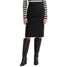 Women's Pencil Skirt By Lauren Ralph Lauren! Black. Double Faced. Button Trim. Size 8. Flat Waist: 16" Flat Hips: 20.5" Hem: 19" Length: 26" 98% Cotton. 2% Elastane. Machine Wash Cold. Only Non-Chlorine Bleach When Needed. Tumble Dry Low. Warm Iron If Needed. 5.24 Black Skirt With Button Closure For Fall, Fall Black Skirt With Button Closure, Black Buttoned Skirt For Work, High Waist Buttoned Pencil Skirt For Work, Black Office Skirt With Button Closure, Fitted Workwear Skirt With Button Zip Fly, Fall Workwear Skirt With Button Zip Fly, Workwear Skirt With Button Zip Fly For Fall, Cotton Workwear Skirt With Button Zip Fly