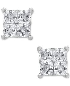 Imagine basking in the romantic diamond glow of these princess cluster seamless stud earrings, ideal for any occasion that comes your way. Diamond Earrings, White Gold, Stud Earrings, Gold, White