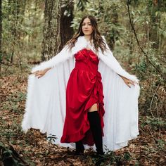 This cloak is the perfect costume accessory for any cosplay, LARP, DC or dress up event. This cloak is made from 2 layers of polyester velour, has a white faux fur trim and the hood is larger than our regular hooded cloaks. Sizing: These cloaks come in three sizes: Small (Kids - 30" long), Medium (Small Adult - 46"), Large (Regular adult - 56"). Care: Hand wash or spot clean as needed, hang dry or flat lay. Fantasy Cape Costume For Cosplay Events, Cape Costumes For Cosplay And Fantasy Events, Cosplay Cape Costume For Fantasy Events, Vampire Cape For Winter Costume Party, Vampire Style Cape For Costume Party In Winter, Vampire Cape For Costume Party In Winter, Vampire Style Cape For Costume Party And Winter, Fantasy Cosplay Costume For Winter Costume Party, Fantasy Outerwear For Costume Parties And Cosplay