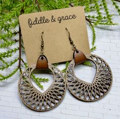 Earrings | Wood and Leather Earrings | Wood Earrings | Leather Earrings| Mandala Earrings by fiddleandgrace on Etsy Laser Cut Wood Jewelry, Mint Paint, Trending Earrings, Ocean Earrings, Mandala Earrings, Laser Cut Jewelry, Earrings Wood, Laser Cut Earrings, Earring Trends